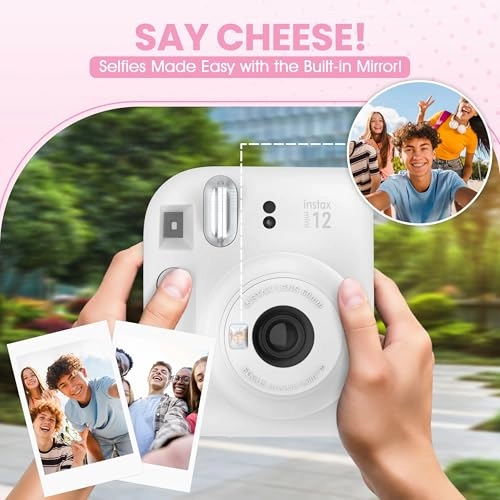 Instax Mini 12 - Clay White + Carrying Case + Instax Mini Film - 40 Sheets + Photo Album - 64 Pockets