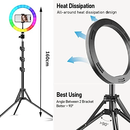 10'' Ring Light - 10 Dimmable Levels 15 RGB Colors