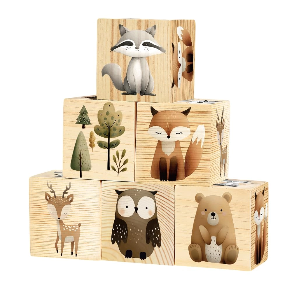 UNICRAFTALE Owl Deer Care Bear Nursery Decor Blocks - Wood