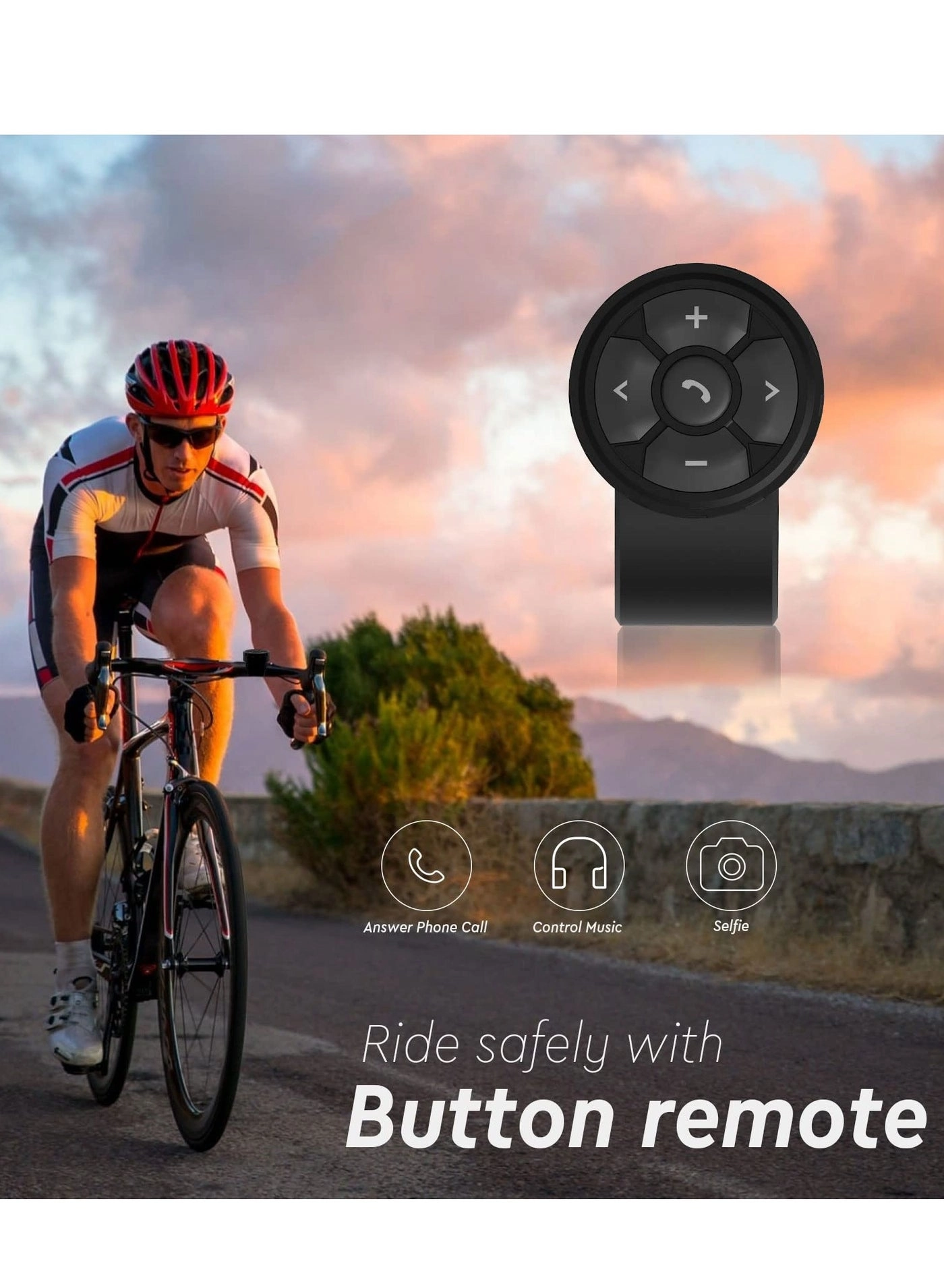 Media Button Steering Wheel Remote Control - Bluetooth Wireless iPhone Samsung Galaxy Android