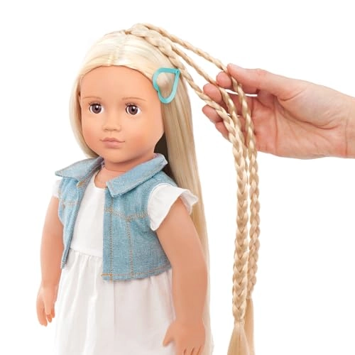 Phoebe Fashion Doll - 18-inch Ultra-Long Blonde Hair + Supply Cart - 3-tiered + Styling Accessories - 32-pc