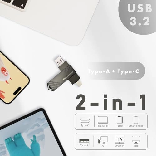 USB C Flash Drive - USB 3.2 USB Type-A & Type-C 256GB