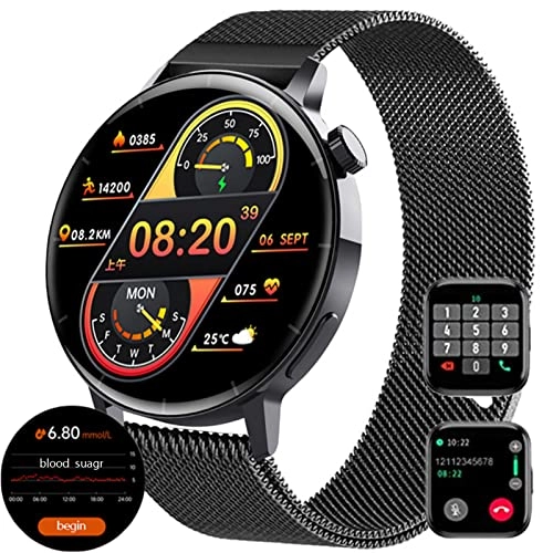 Blood Glucose Sugar Smart Watch - 1.32 inch Black