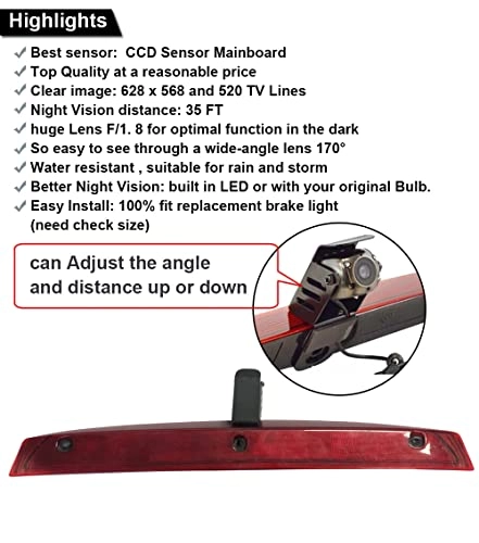 Brake Light Reversing Camera + Rear View Mirror Monitor - Night vision 628 x 586 pixels