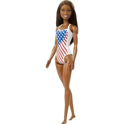 Barbie Flag Beach - Stars and Stripes Swimsuit Brunette Ages 3+
