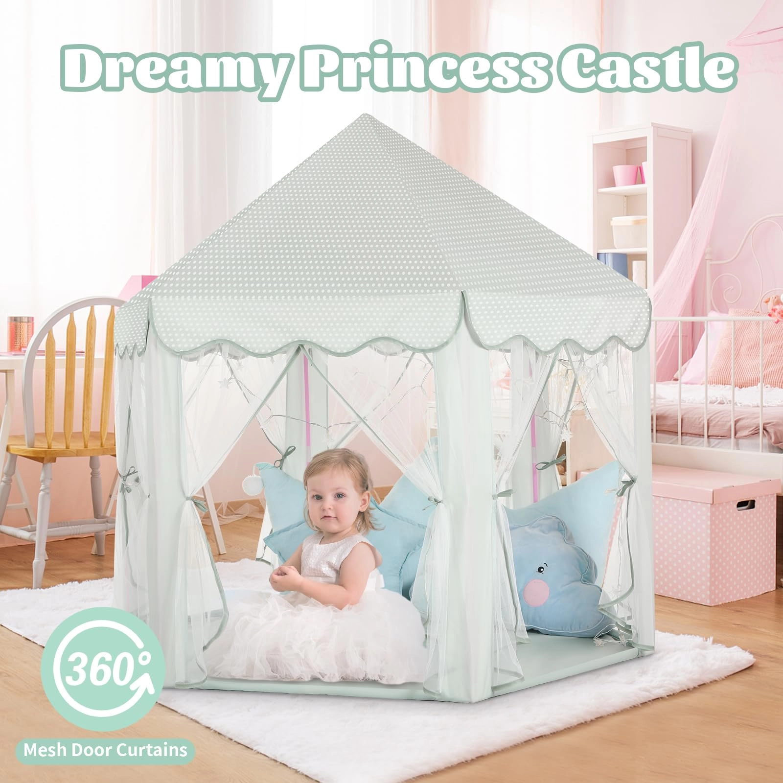 Princess Castle Tent - 52 inches x 48 inches x 52 inches Pink