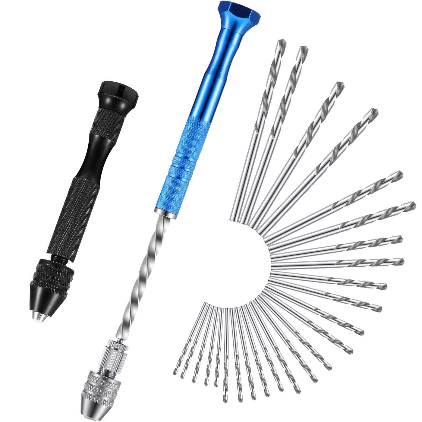 Mudder Pin Vise Hand Drill - 1 piece + Semi-automatic Spiral Hand Drill - 1 piece + Micro Twist Drill Bits - 25 Pieces 0.5-3 mm