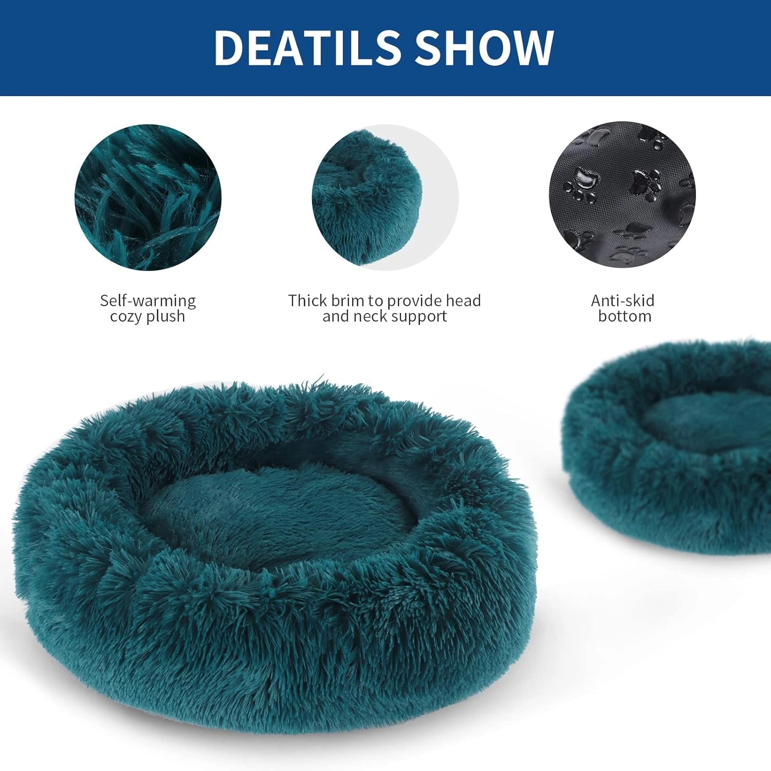 Velor Round Plush Dog Bed - 50 x 15cm