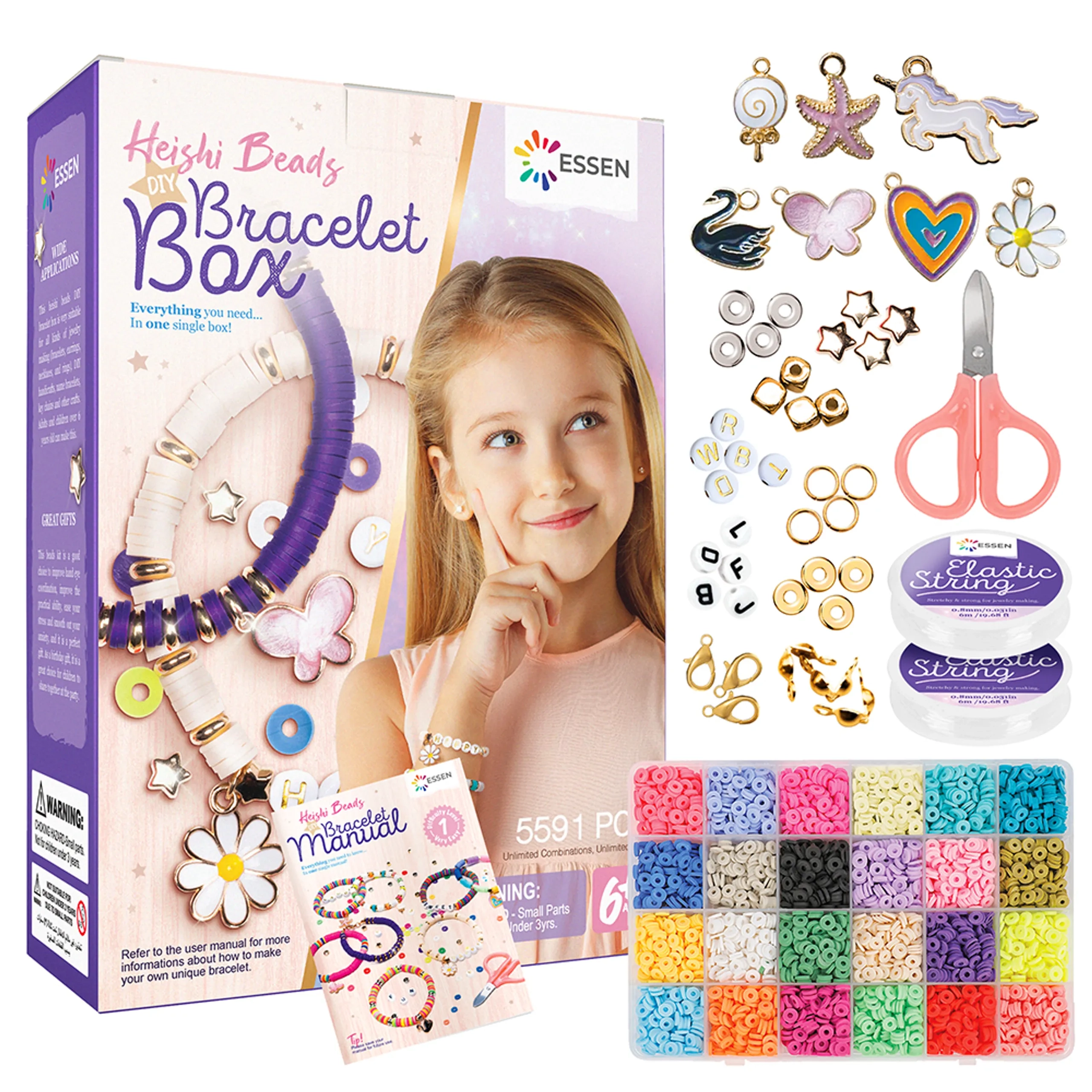 ESSEN Clay Beads Bracelet Jewellery Making DIY Kit Clay Beads - 5591pcs 24 assorted colors 6mm