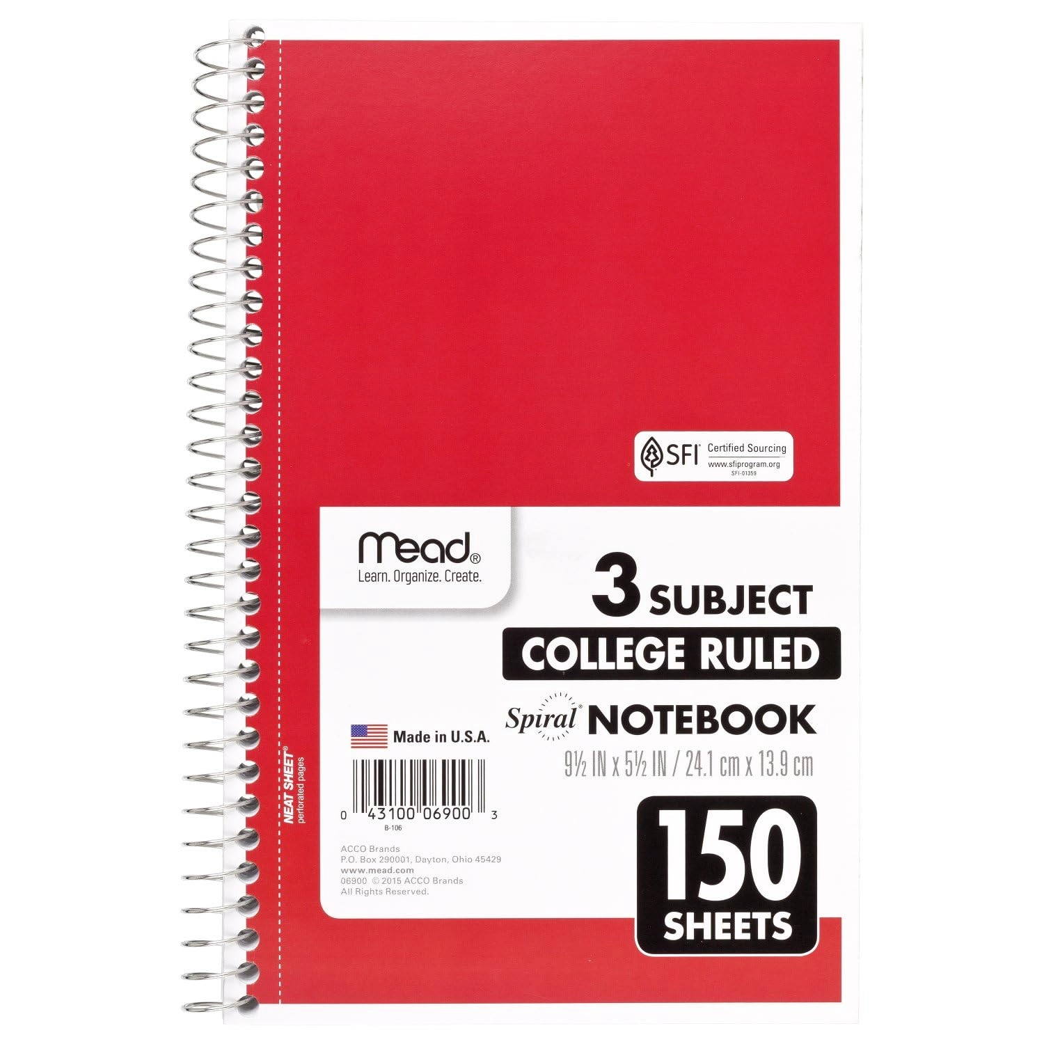 3 Subject Notebook Spiral - Lined 150 Sheets