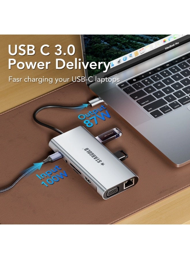 11-in-1 USB C Docking Station - USB Type C Windows 10/11, Mac OS, iPadOS, Android, Linux