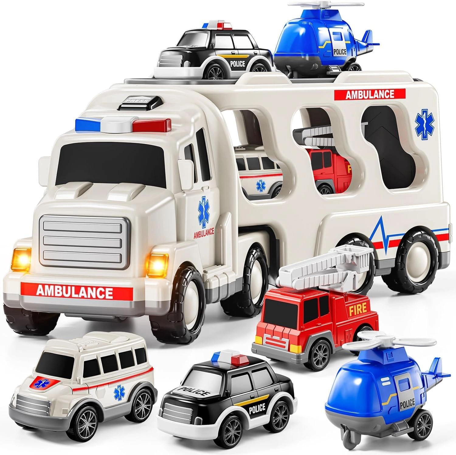 Mini Explorer, Mini Explorer Ambulance Truck Carrier Set - 1:32 Scale 5 in 1