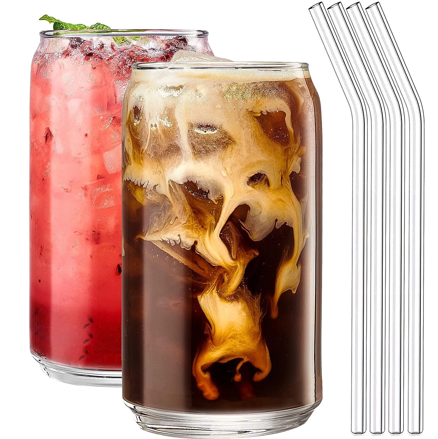 Can Shaped Glass Tumbler - 1 pcs With Lid With Straw 510 ml