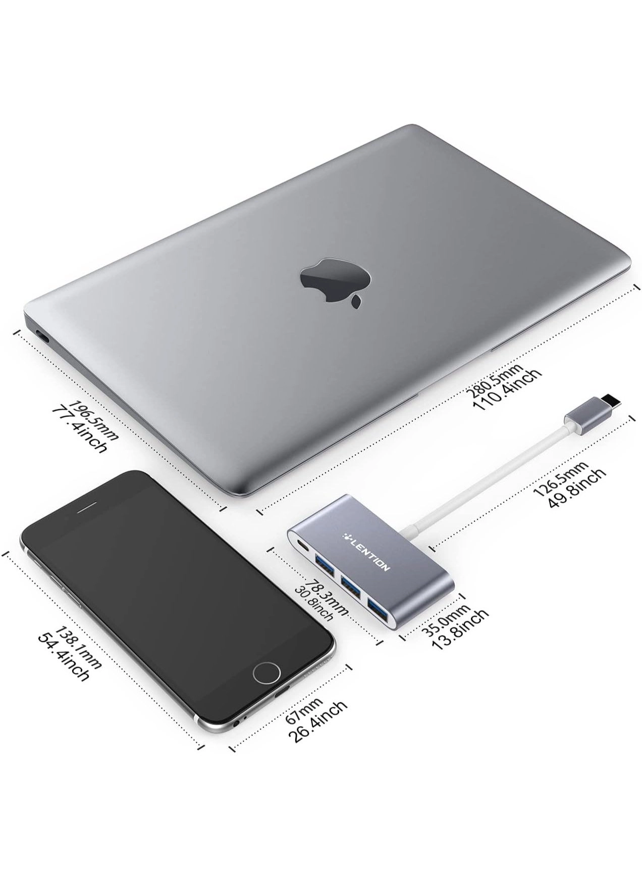 4-in-1 USB-C Hub - 3 USB 3.0 Type-C Power Delivery Space Gray