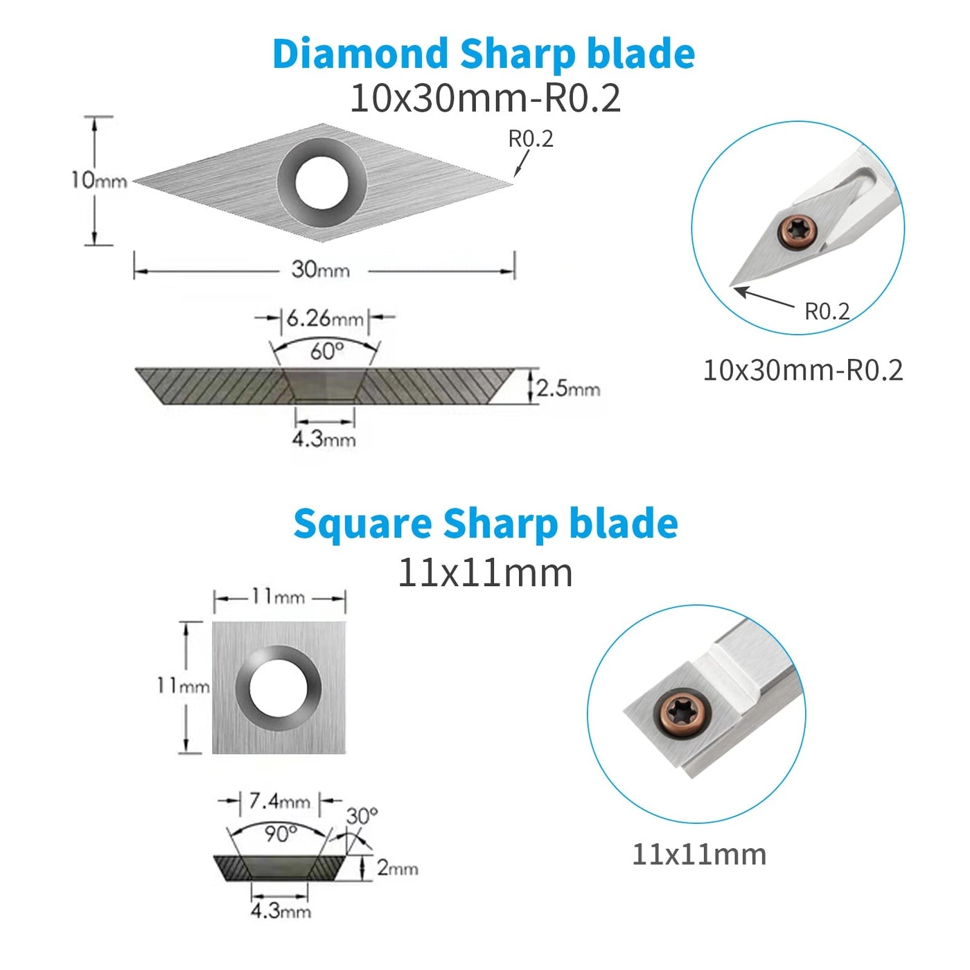Tungsten Carbide Cutters Inserts Set - 11 mm 12 mm 8.9 mm 30 x 10 mm 18 Pieces