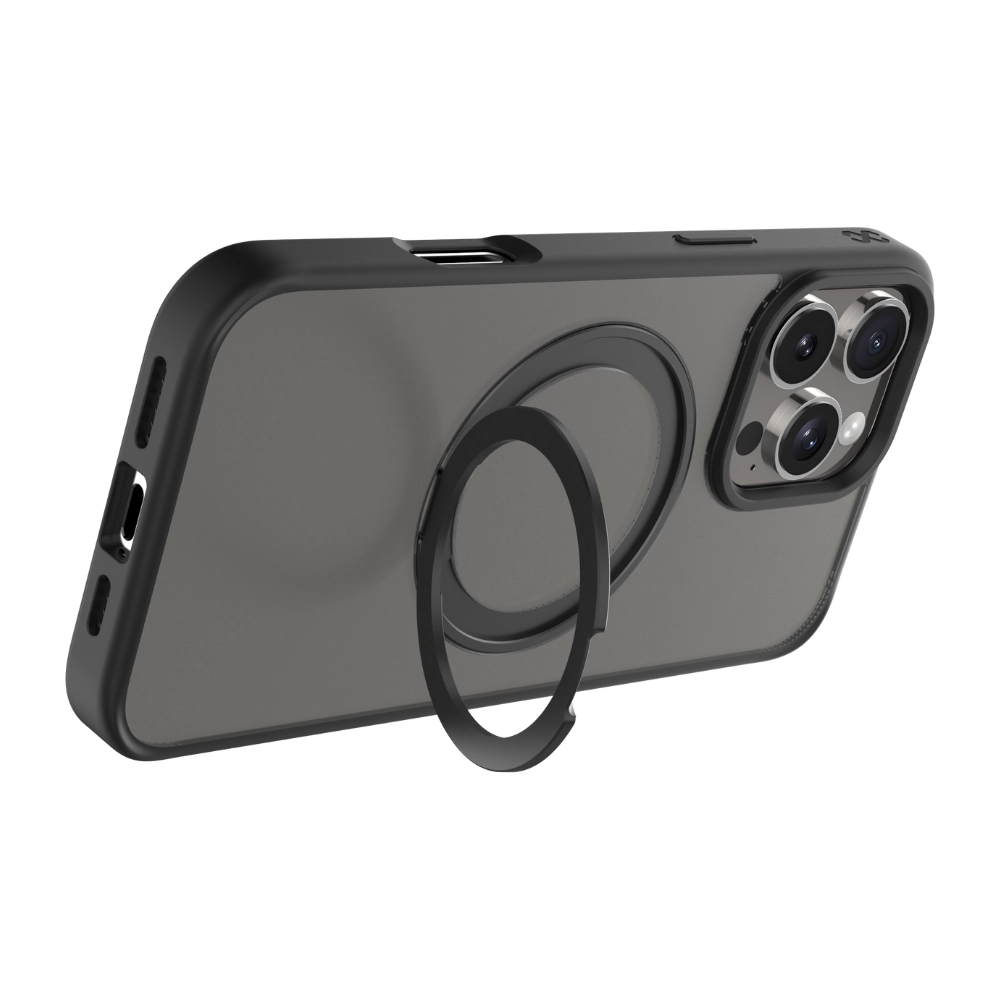 Pristine Transparent Case with Metal Edges, Ring with Rotatable Stand for iPhone 16 Pro