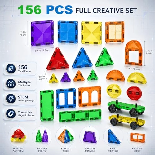 Magnetic Building Set - Castle, Train, Robot Figure, Tree, Tower / House Building/Castle 156 pcs