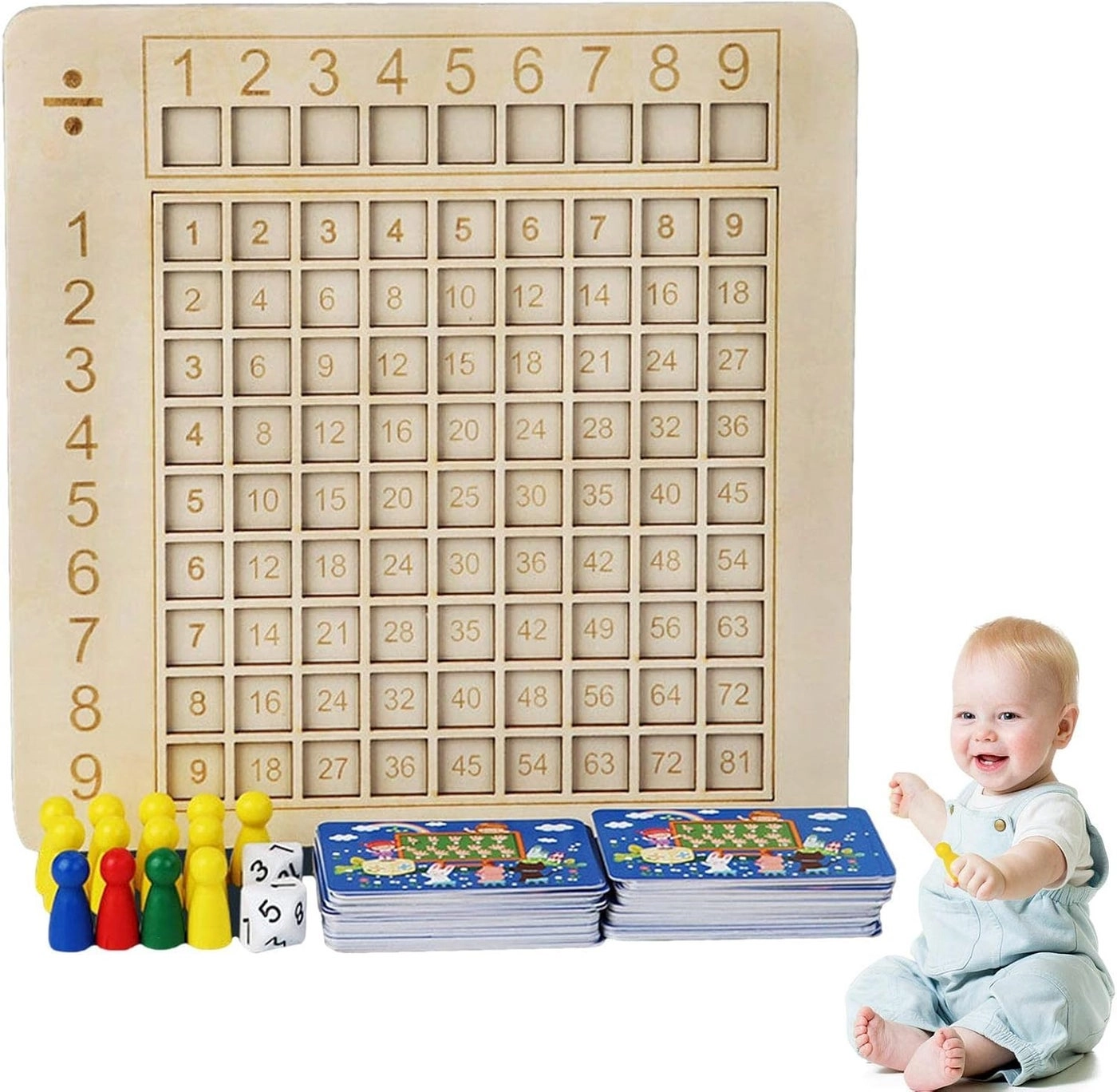 woobles Wooden Multiplication Game Board - 3 years old and above