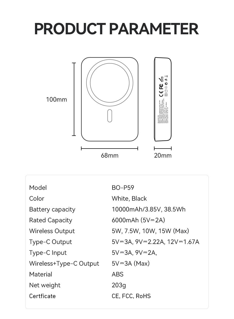Wireless Magnetic Power Bank - 10000Mah 20W + 15W
