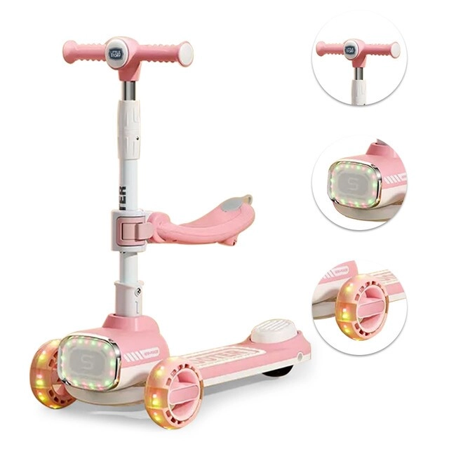 Multifunctional Kids Kick Scooter – 125mm LED Foldable