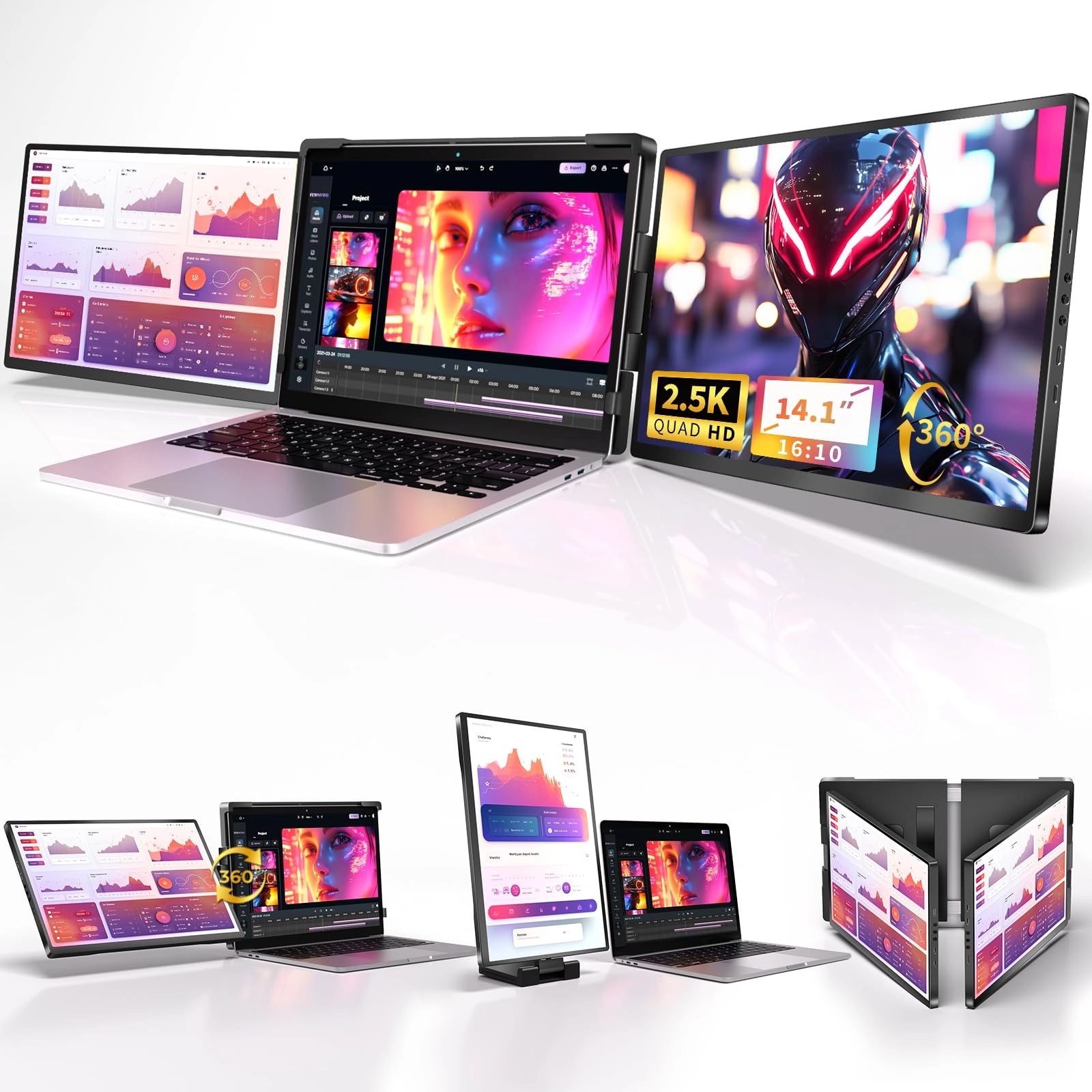 Fzaqwen Triple Screen Laptop Monitor Extender - F-DR145 14.1 Inches 2560x1600