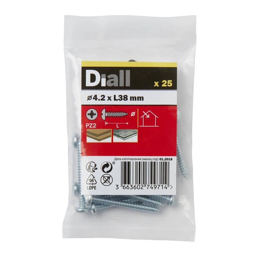 Diall Zinc-Plated Carbon Steel Self Tapping Screw Pack 4.2mm 38mm