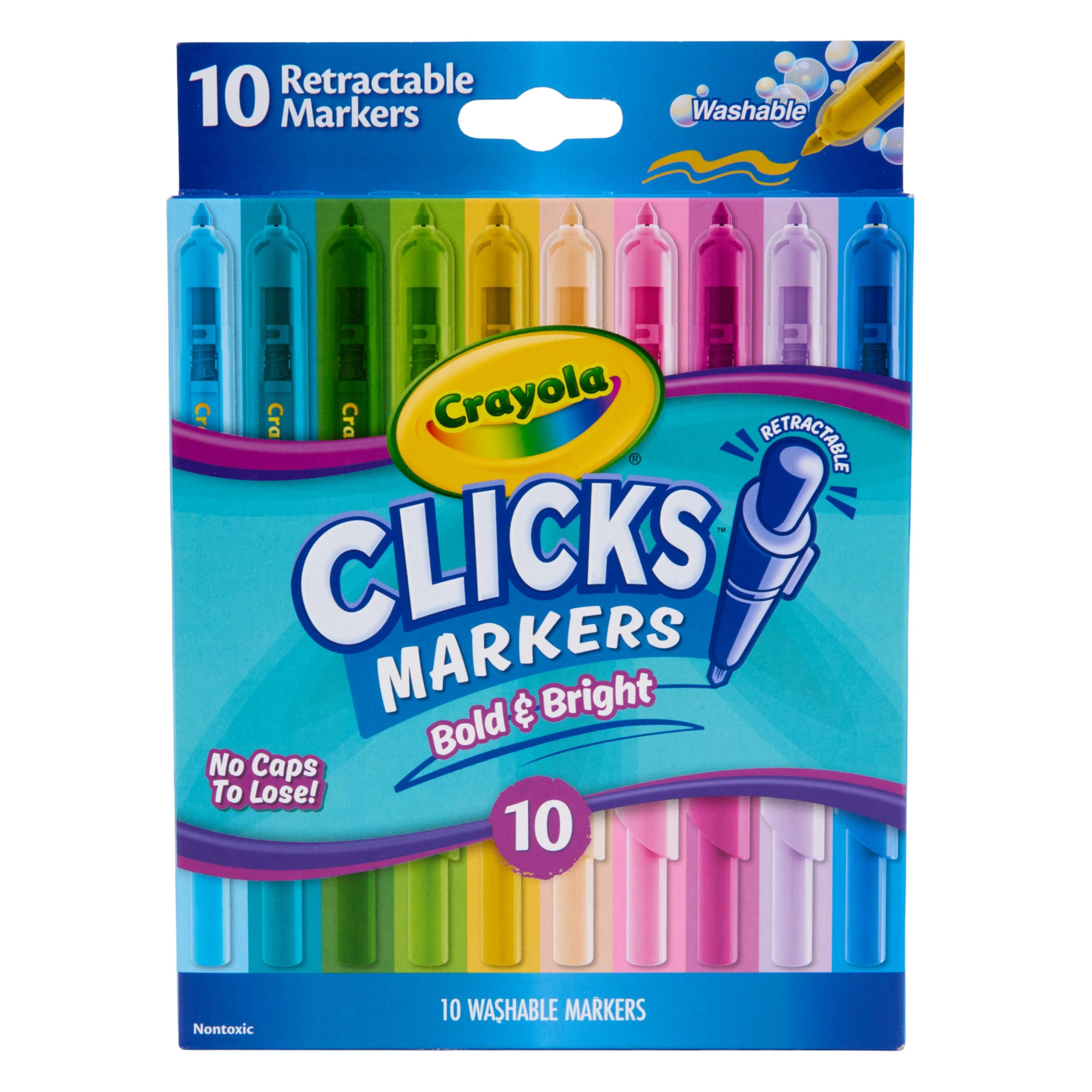 Crayola Clicks Retractable Markers - 10 different shades conical tips