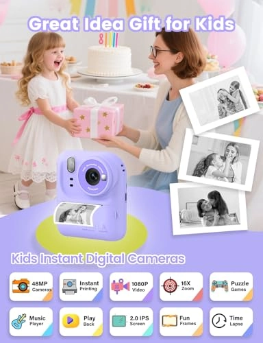 Kids Print Camera - Instant Printing 1080P Videos Red Bundle