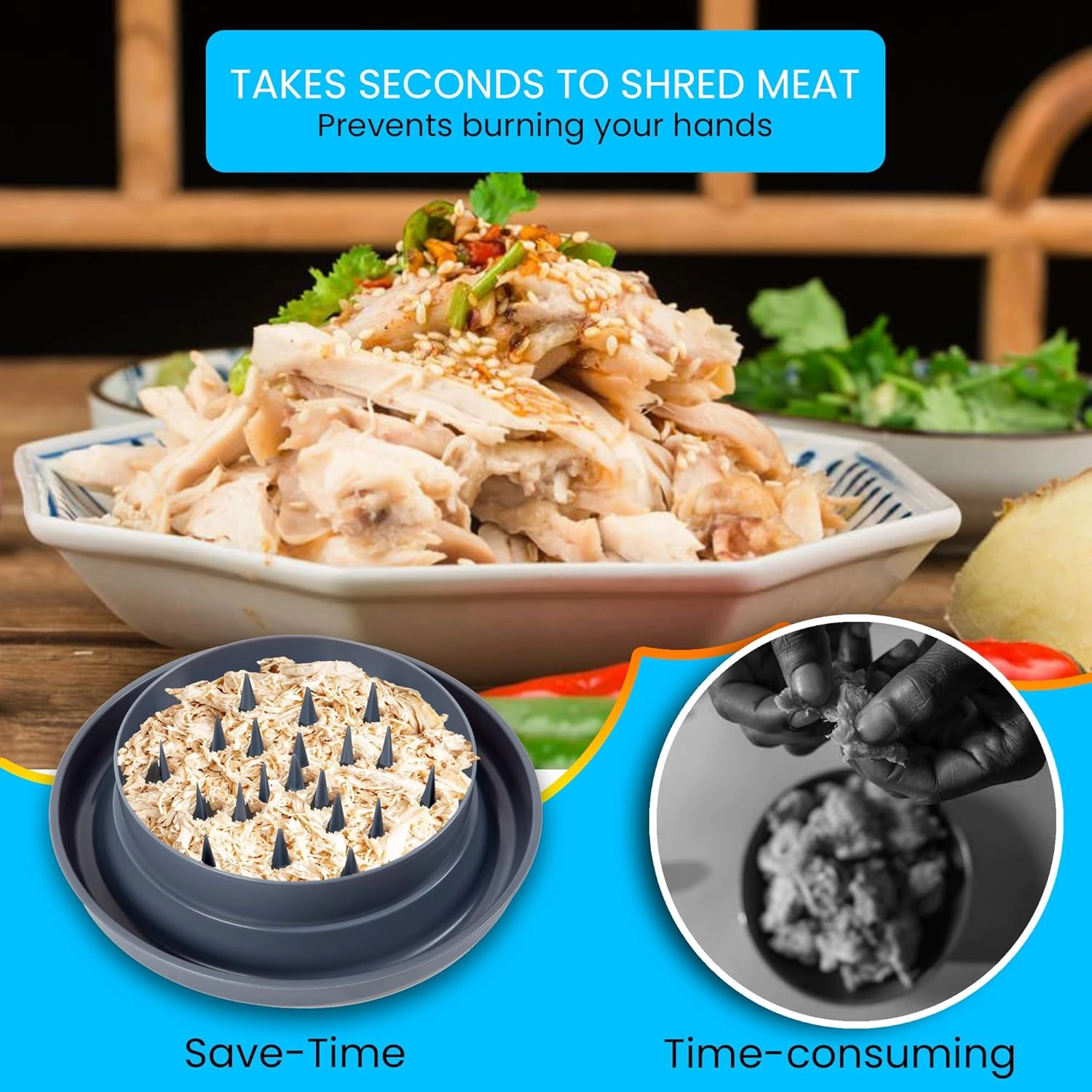 Chicken Shredder Tool - Large Transparent Lid Anti-Slip Base