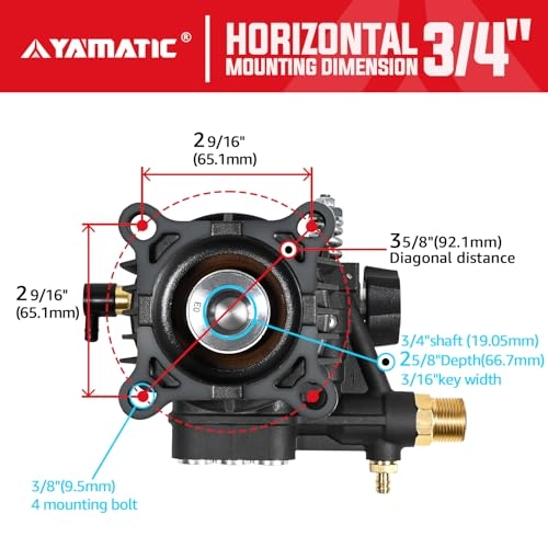 Horizontal Pressure Washer Pump - 3/4" Shaft 3400 PSI 2.6 GPM