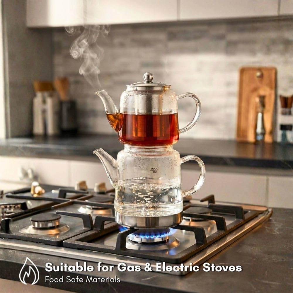 Borosilicate Glass Turkish Tea Maker Set (Çaydanlık) - Borosilicate Glass 450ML 1500ML