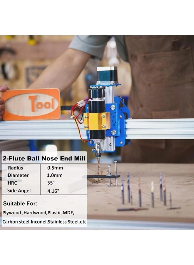 Tapered Ball Nose End Mill - 1.0MM 5PCS 4MM