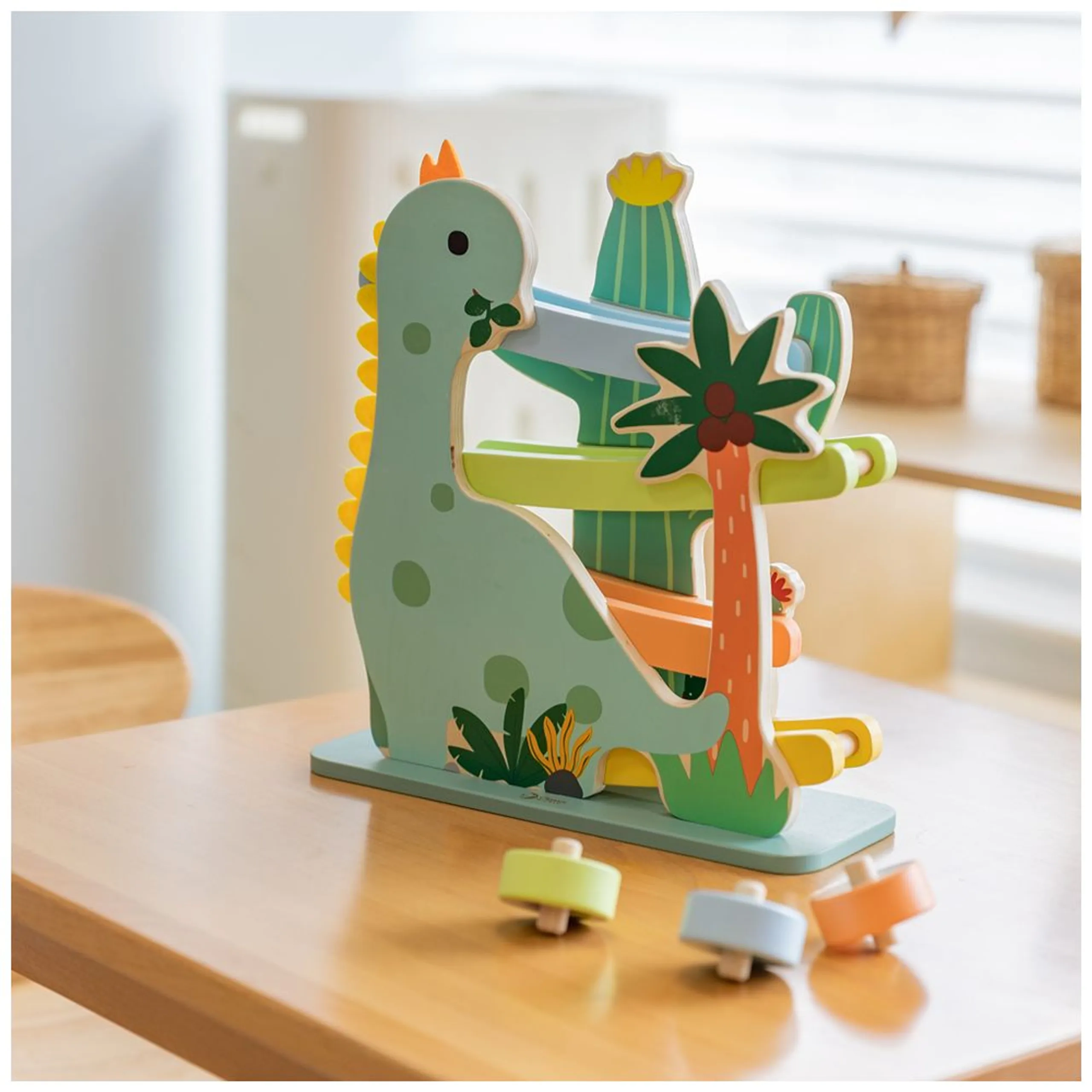 Wooden Dinosaur Slide - 4-piece interactive racing track set 31.7 x 11 x 32.1 cm