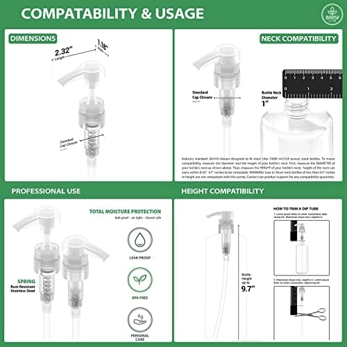 Universal Shampoo/Conditioner Dispenser Pump - 1 Liter (33.8 Oz) Natural Clear Pack of 2