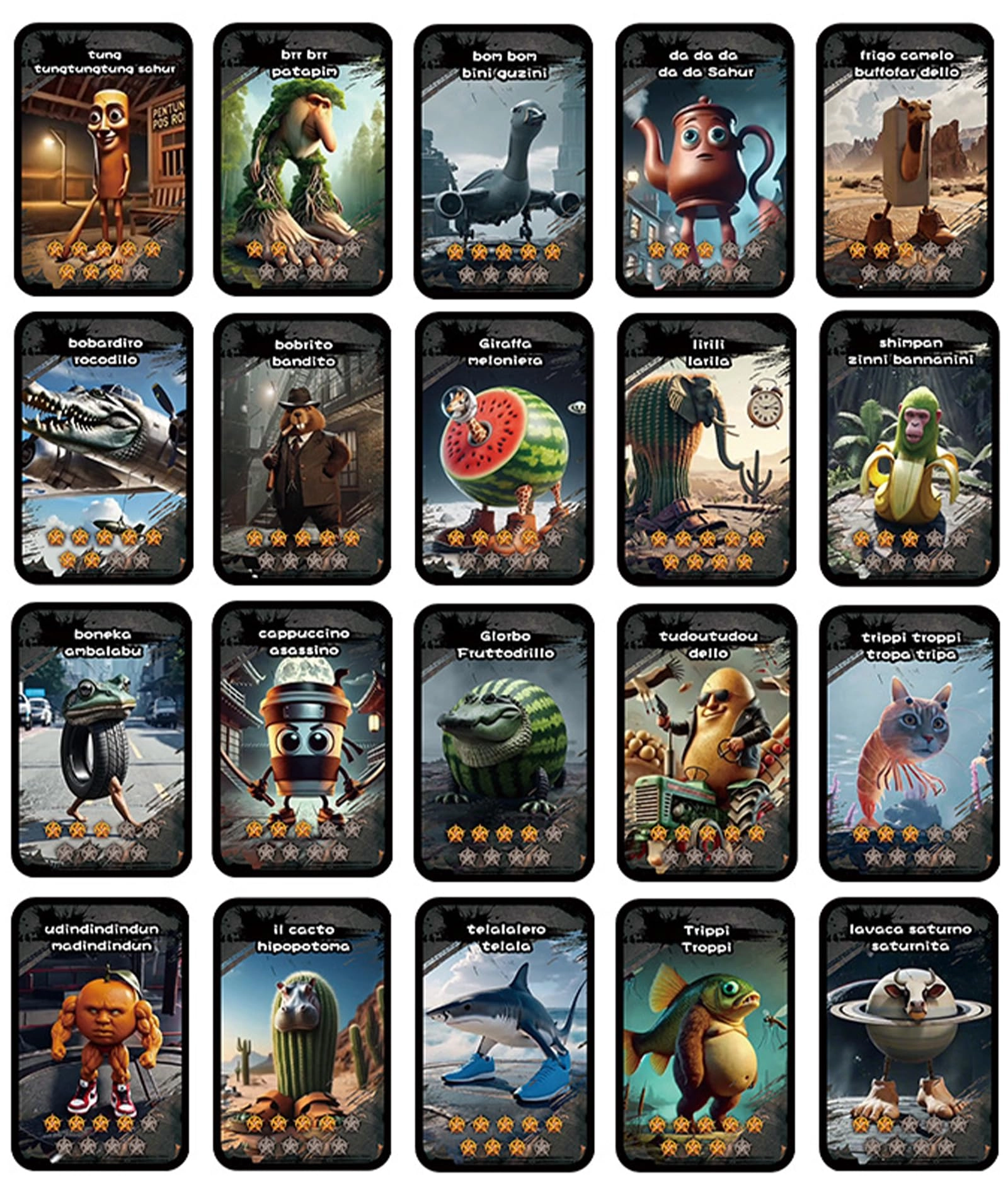 Truvart Italian Brainrot Cards - 20PCS Multicolor