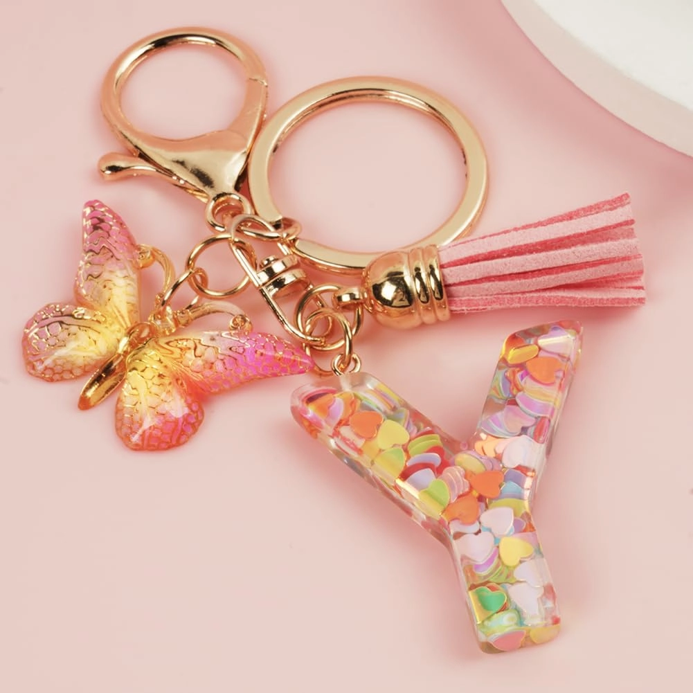 Initial Letter Keychain - Butterfly