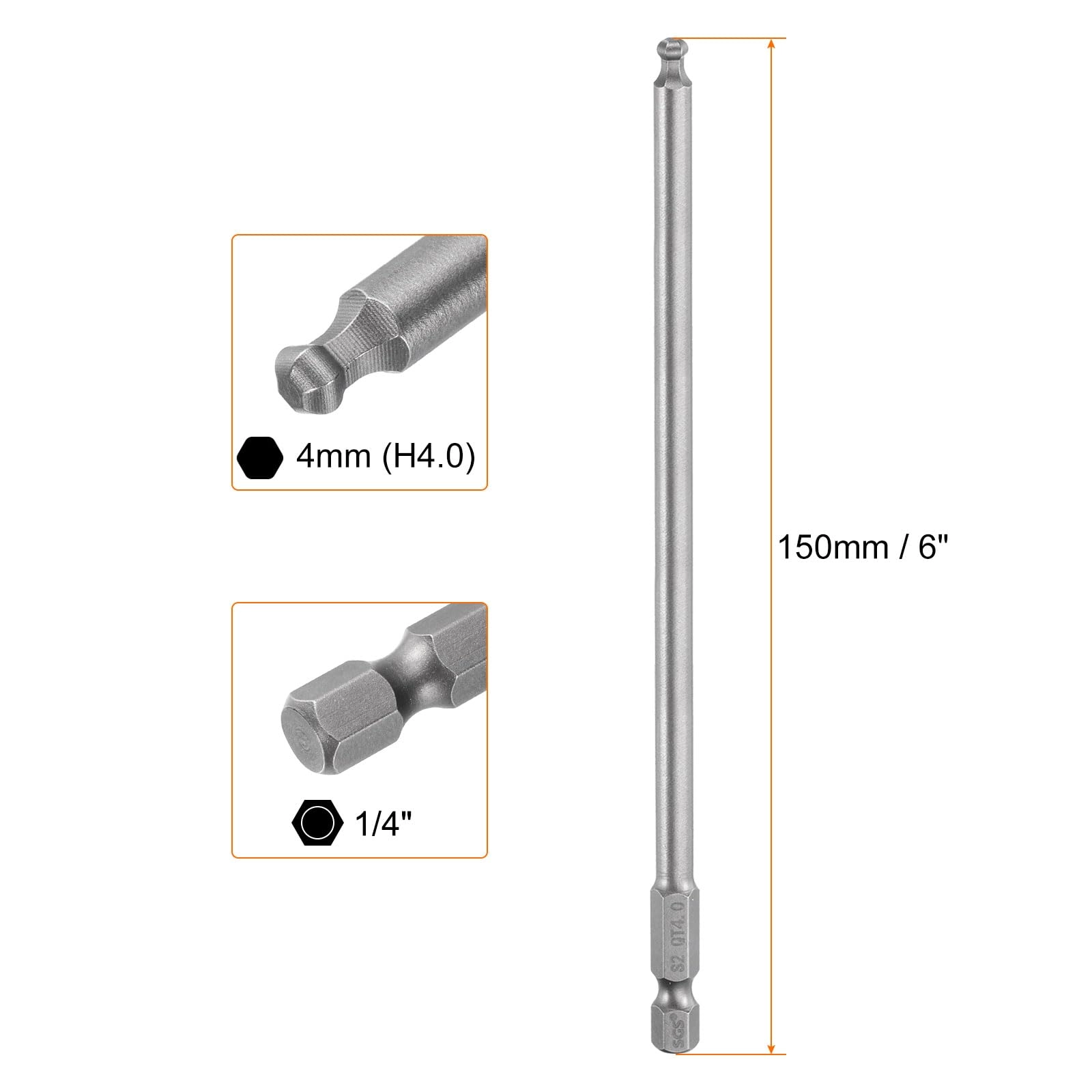 Ball End Hex Screwdriver Bit - 4pcs 150mm
