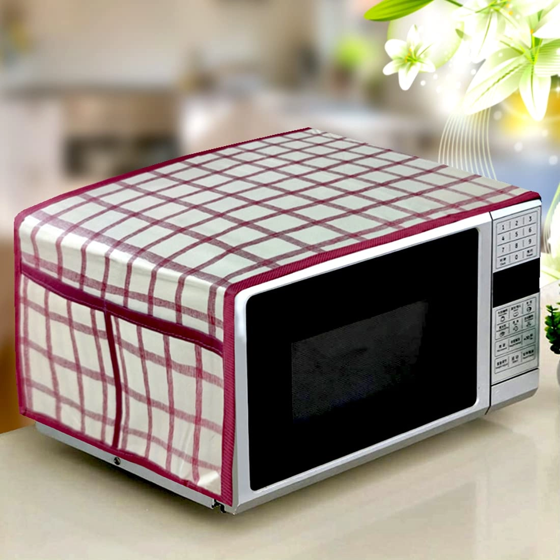 Microwave/Oven Top Cover - 4 Utility Pockets Polyester