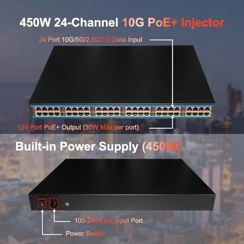 24 Port-AT-450W - 450W 24 IEEE802.3at/af 1G/2.5G/5G/10Gbps