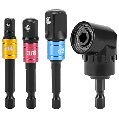 105° Angle Screwdriver Attachment Adapter - Hex Drill Shank 1/4" 3/8" 1/2" Black