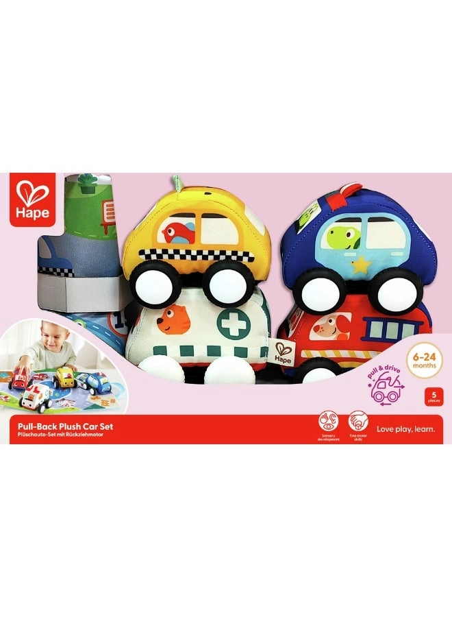 Hape Pull-Back Plush Car Set - 5pcs