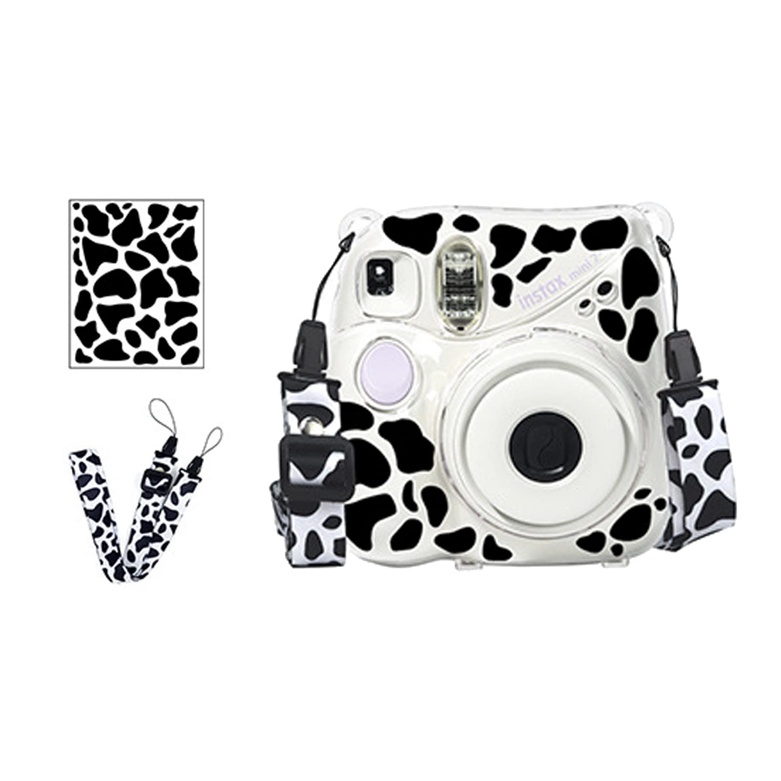 Transparent Crystal Camera Case - for Fujifilm Instax Mini 7+ + Adjustable Shoulder Strap + Stickers + Film Pocket Pictures Holder