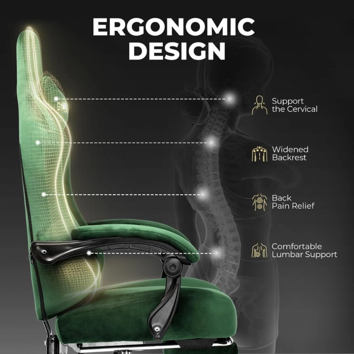 GT829 - Gaming Chair Velvet Green