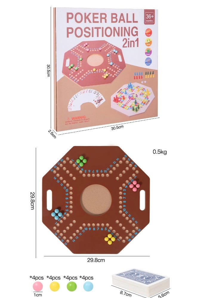 2-in-1 Board Game Set - Ludo Cribbage-style Marble Scoring