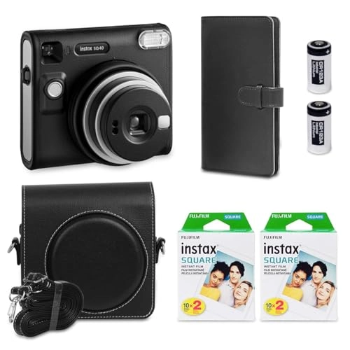 Instax Square SQ40 - Vintage Black + Instax Film Value Pack - 40 Sheets + Shutter Accessories - Photo Album 80 Pockets