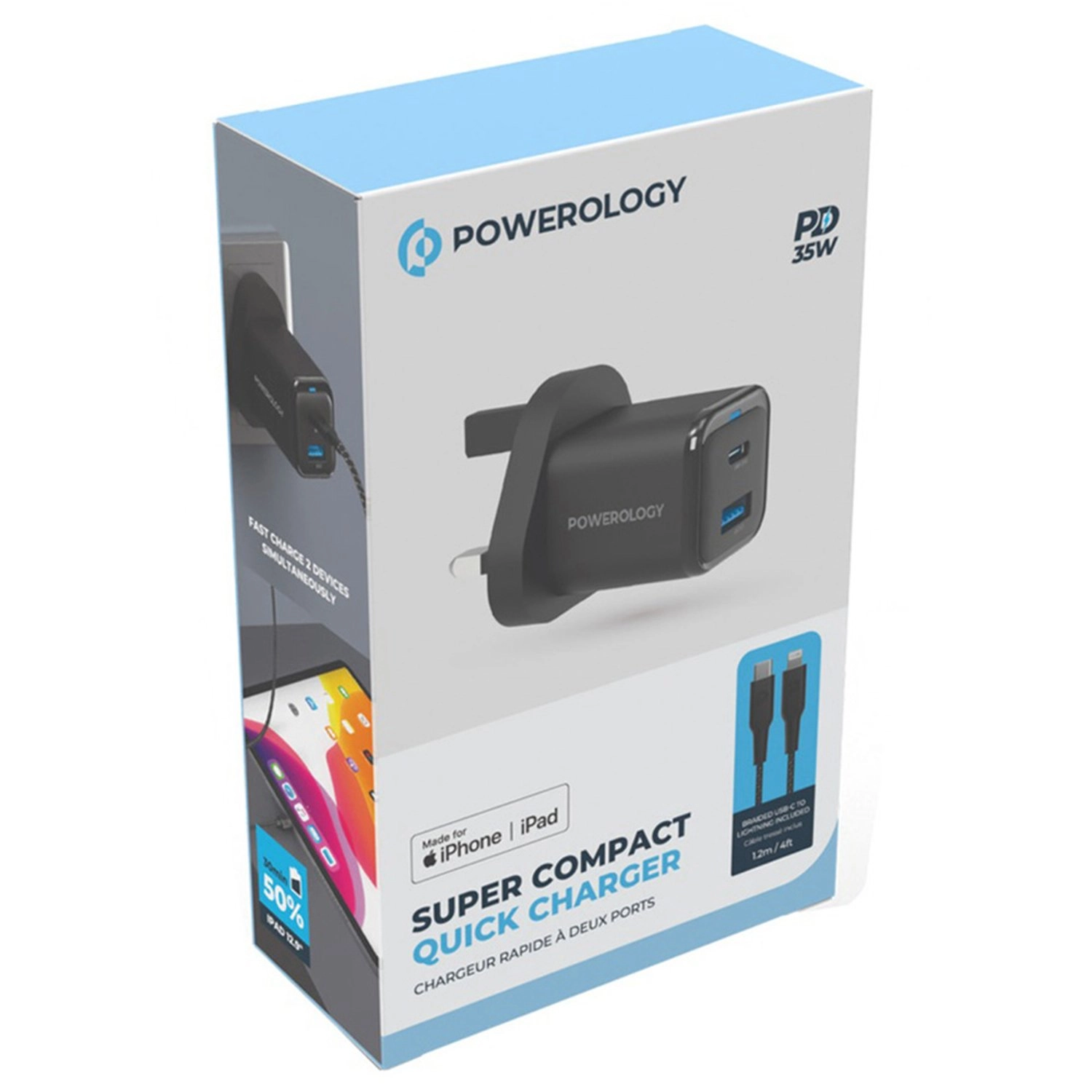 Wall Charger USB-C to Lightning Braided Cable 1.2m