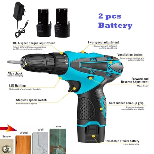Cordless Screwdriver drill machine - 12V 0-10mm + 1200 mAh Battery + Charging Adapter + Polishing Pad kit - 5 inch