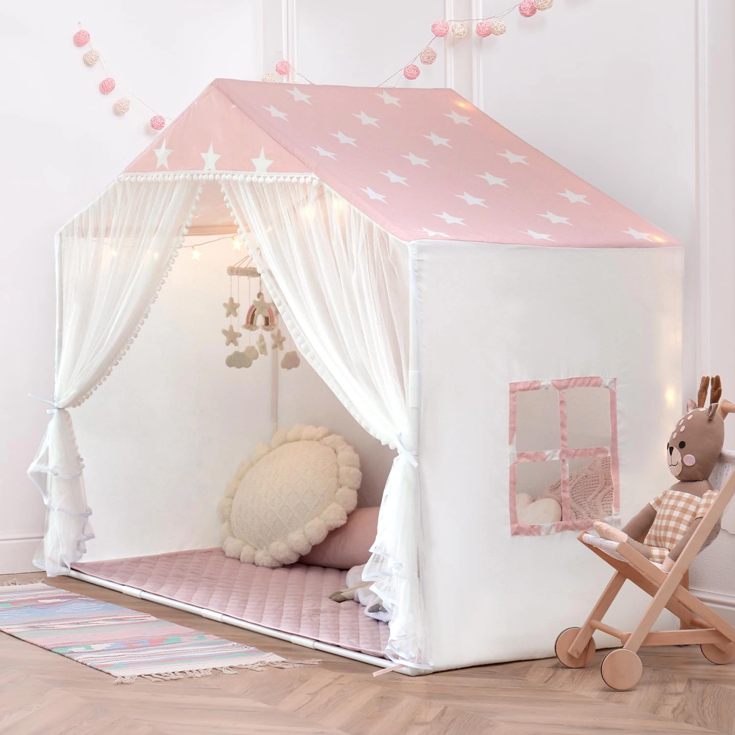 Kids Play Tent - 35.5 inches (W) x 57 inches (L) x 53 inches (H) Pink