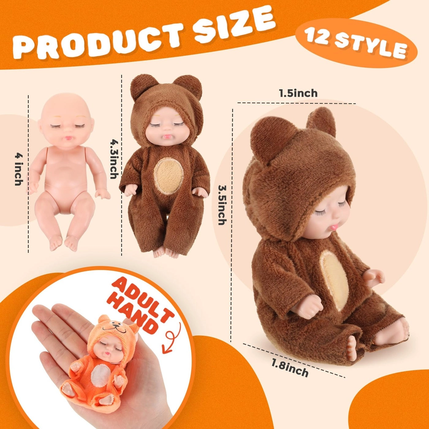 Mini Reborn Baby Doll - 12 Pcs 4 Inch PVC Clothes Set