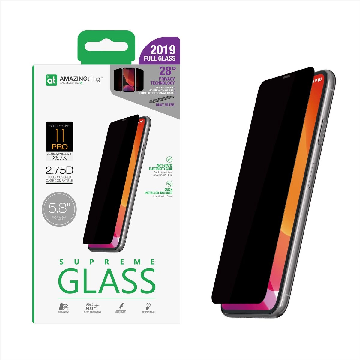 AMAZINGthing Privacy Tempered Glass Screen Protector for iPhone 11 Pro